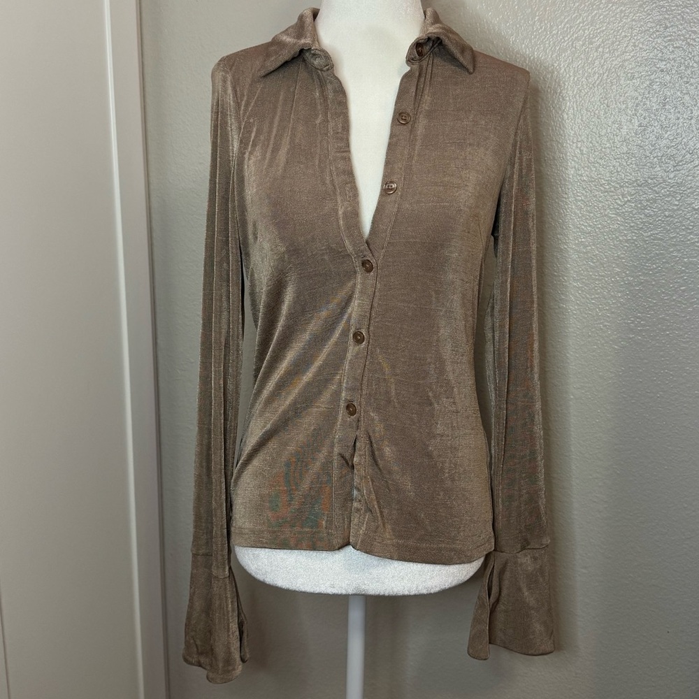 Motel Rocks Shimmering Brown Button-Down Shirt